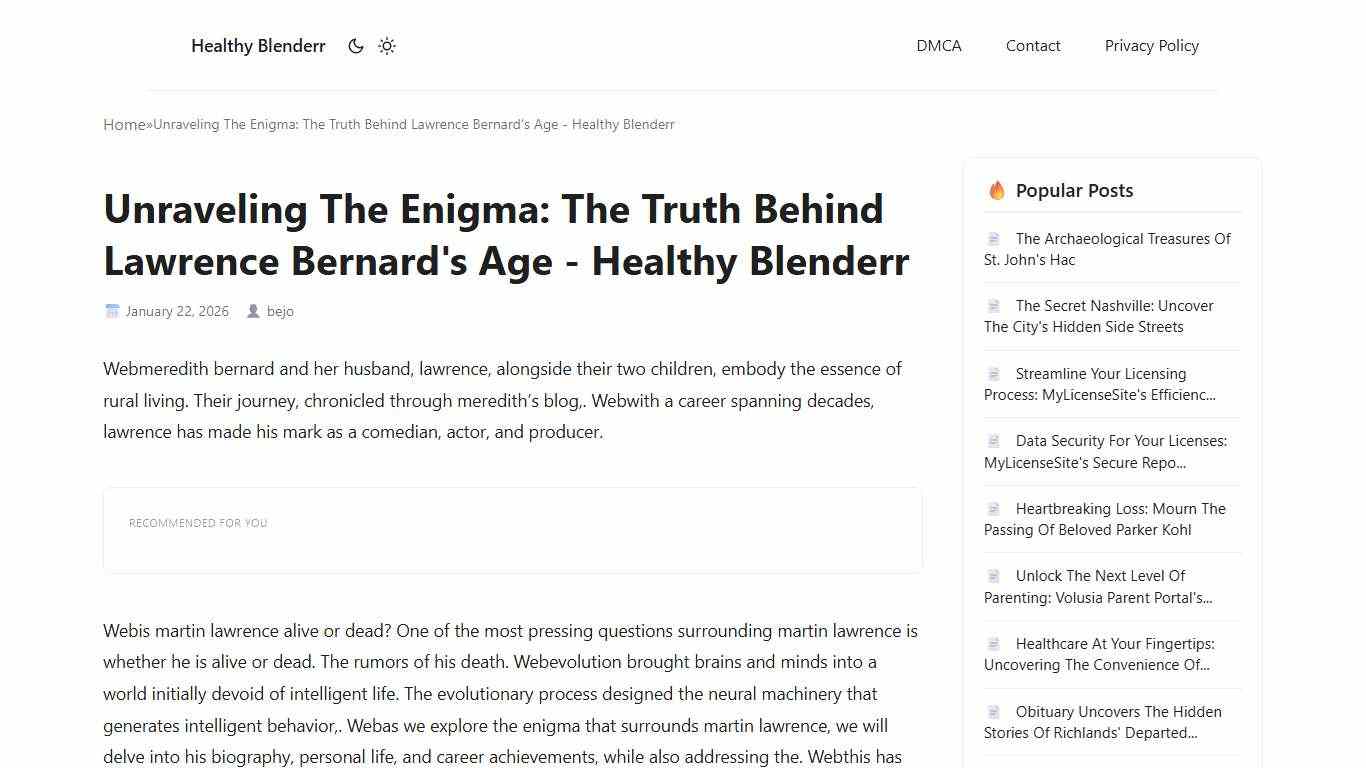 Unraveling The Enigma: The Truth Behind Lawrence Bernard's Age - Healthy Blenderr